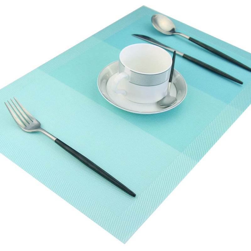 PIGCHCY Placemats Non-Slip Plastic Easy to Clean Woven Vinyl Placemats for Dining Table 18x12 Inches Washable Table Mats Set of 6 (Turquoise) - Image 3